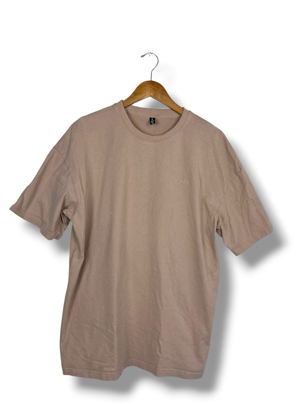 Comfrt Oversized 100% Cotton Drop Shoulder Tee Lounge Unisex Size XS Taupe Logo